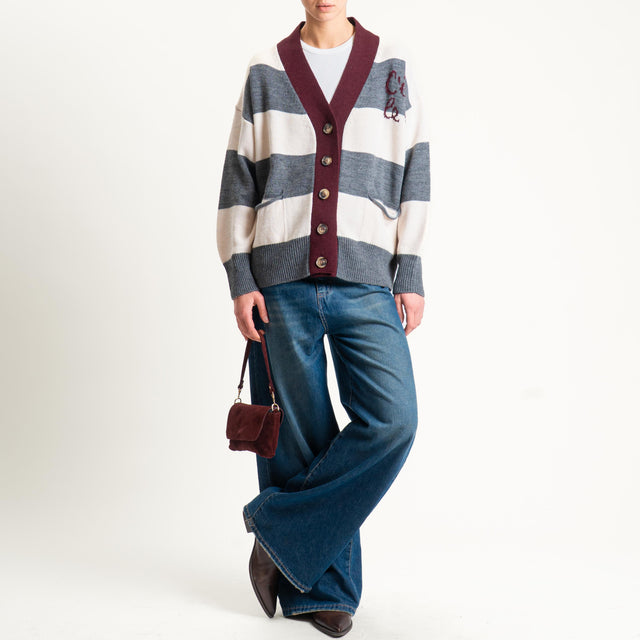 Vicolo-Cardigan a righe misto lana - burro/grigio/vino