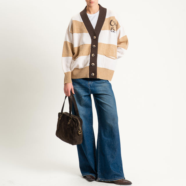 Vicolo-Cardigan a righe misto lana - burro/camel/moro