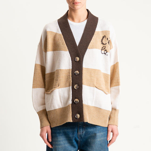 Vicolo-Cardigan a righe misto lana - burro/camel/moro