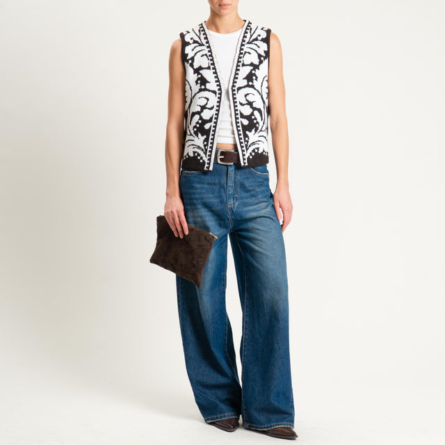 Vicolo-Gilet jaquard misto lana - latte/moro