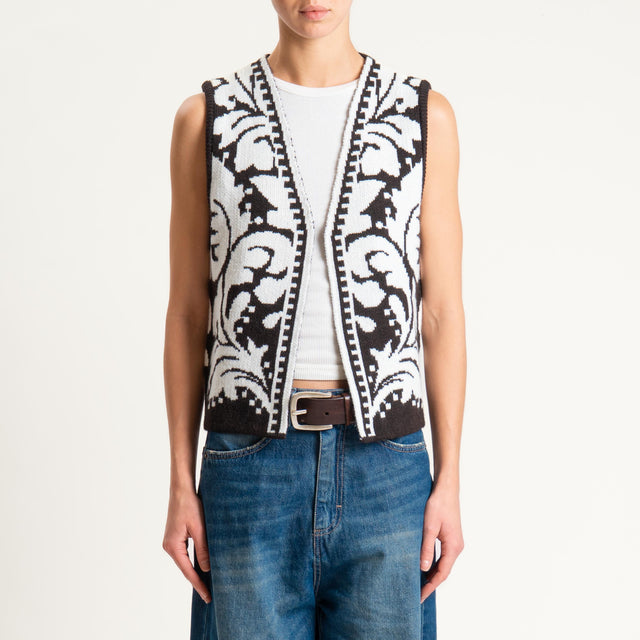 Vicolo-Gilet jaquard misto lana - latte/moro