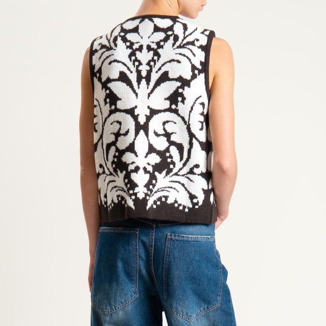 Vicolo-Gilet jaquard misto lana - latte/moro