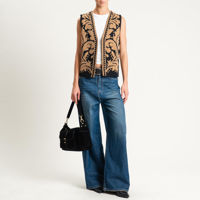 Vicolo-Gilet jaquard misto lana - beige/nero