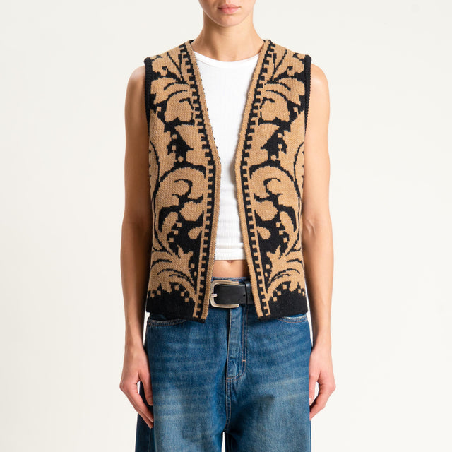 Vicolo-Gilet jaquard misto lana - beige/nero