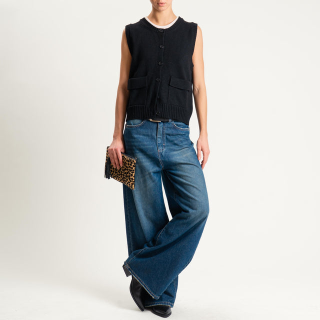 Vicolo-Gilet misto cashmere con tasche - nero