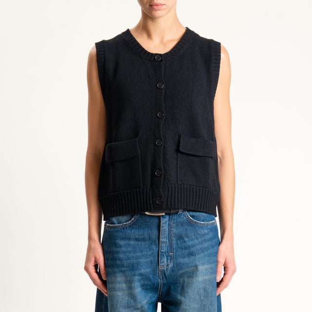Vicolo-Gilet misto cashmere con tasche - nero