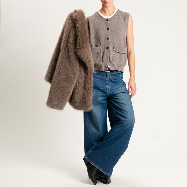 Vicolo-Gilet misto cashmere con tasche - fango