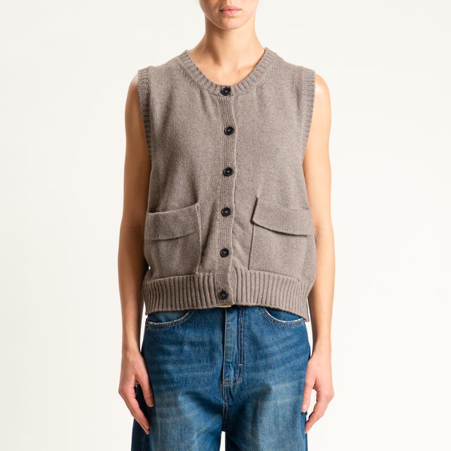 Vicolo-Gilet misto cashmere con tasche - fango