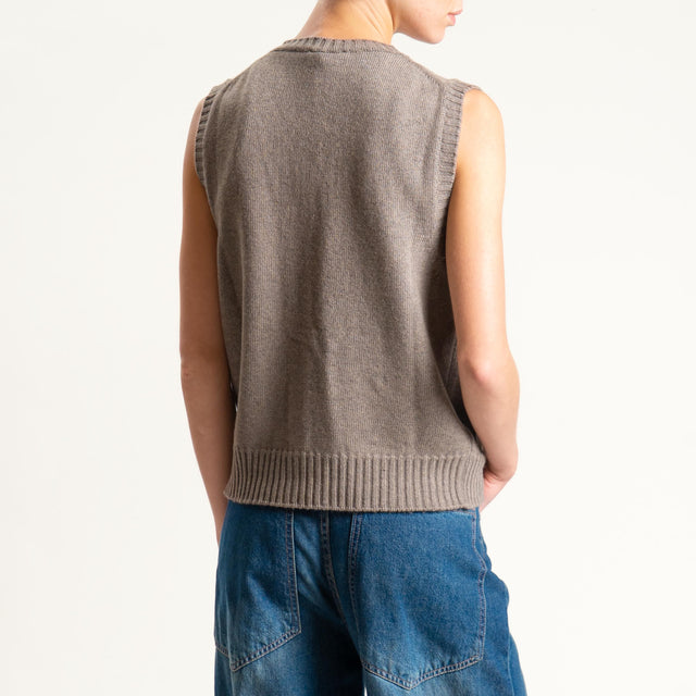 Vicolo-Gilet misto cashmere con tasche - fango