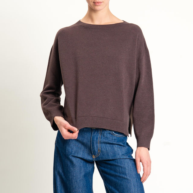 Vicolo-Maglia girocollo boxy spacchi laterali - moro