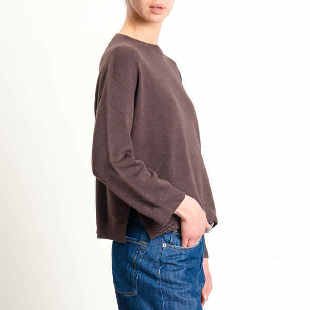 Vicolo-Maglia girocollo boxy spacchi laterali - moro