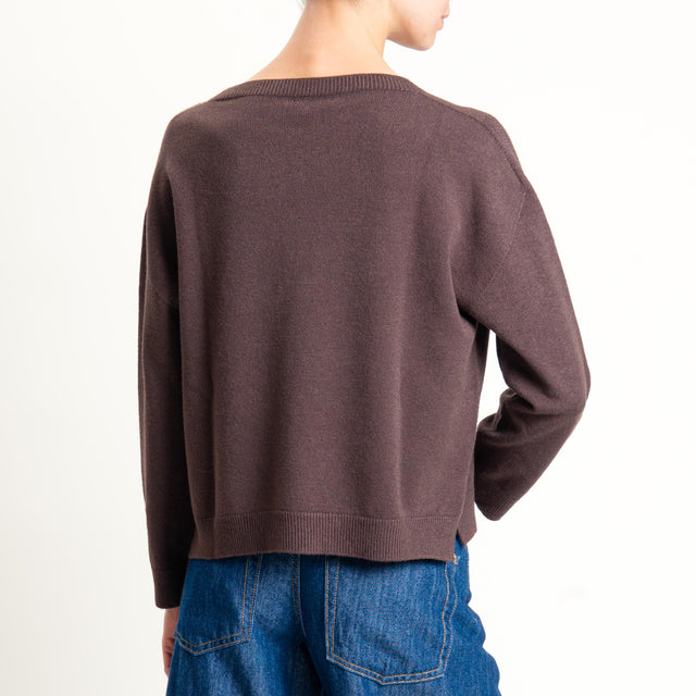 Vicolo-Maglia girocollo boxy spacchi laterali - moro