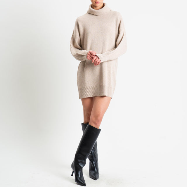 Vicolo-Abito/maxi maglia collo alto - Beige