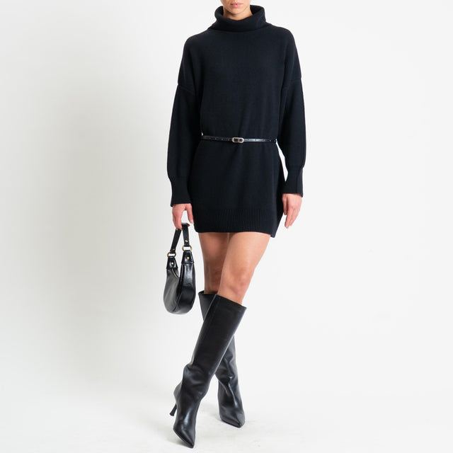 Vicolo-Abito/maxi maglia collo alto - nero