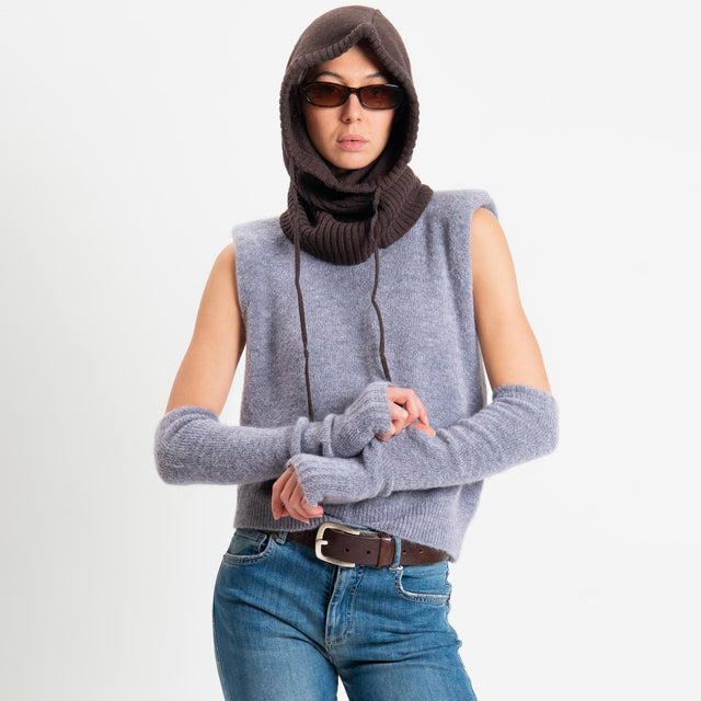 Vicolo-Balaclava misto cashmere con coulisse - moro