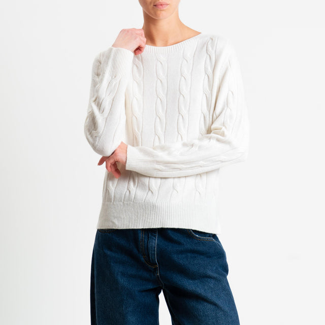 Vicolo-Maglia trecce misto cashmere - latte