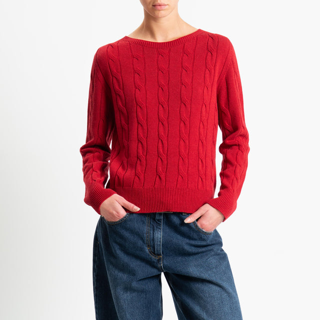 Vicolo-Maglia trecce misto cashmere - rosso