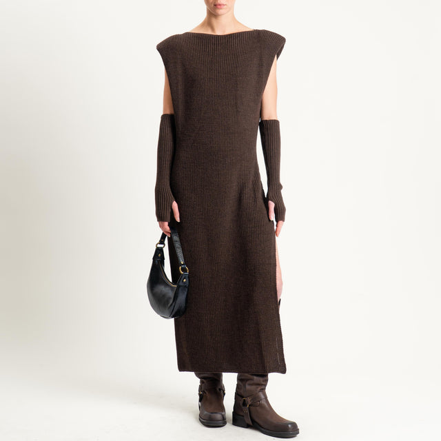 Vicolo-Abito smanicato misto alpaca con manicotti - moro