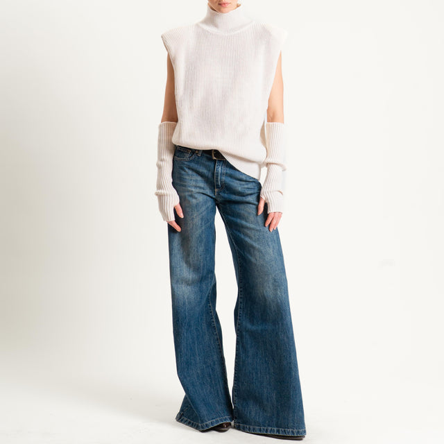 Vicolo-Maglia smanicata misto alpaca con manicotti - burro