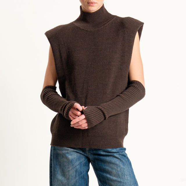 Vicolo-Maglia smanicata misto alpaca con manicotti - moro