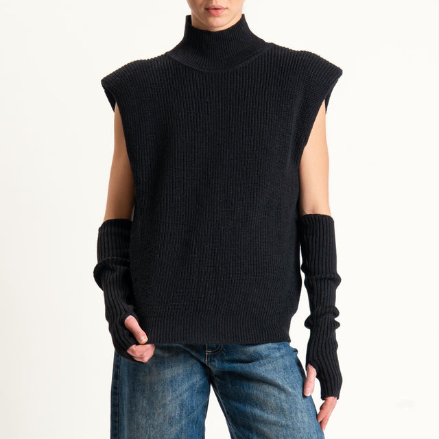 Vicolo-Maglia smanicata misto alpaca con manicotti - nero