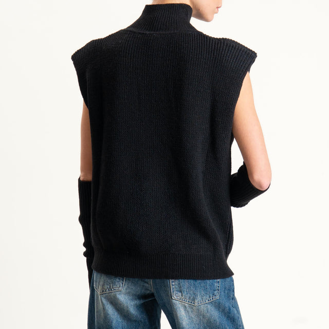 Vicolo-Maglia smanicata misto alpaca con manicotti - nero