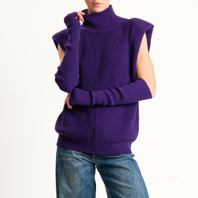 Vicolo-Maglia smanicata misto alpaca con manicotti - viola