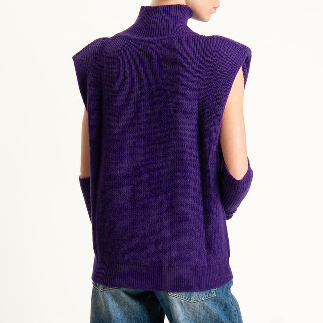 Vicolo-Maglia smanicata misto alpaca con manicotti - viola