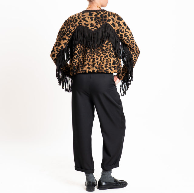 Vicolo-Cardigan misto alpaca con frange fantasia animalier - nero/moro