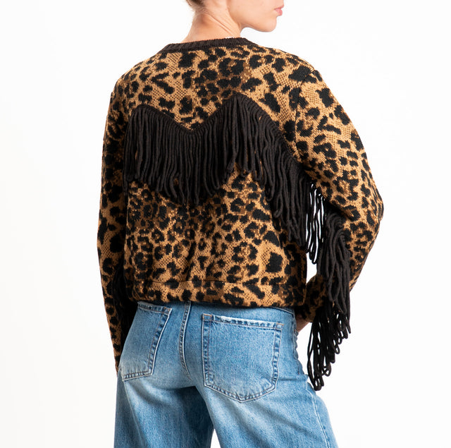 Vicolo-Cardigan misto alpaca con frange fantasia animalier - nero/moro