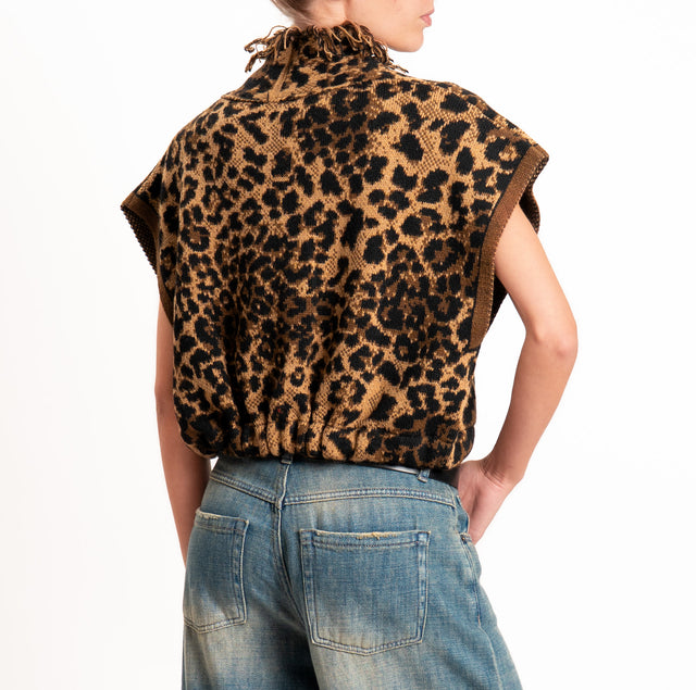 Vicolo-Gilet misto alpaca fantasia animalier - nero/moro