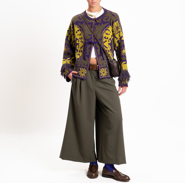 Vicolo-Cardigan jacquard misto alpaca - militare/viola/olio