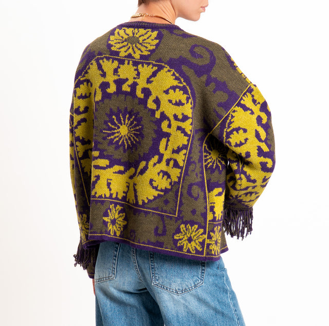 Vicolo-Cardigan jacquard misto alpaca - militare/viola/olio