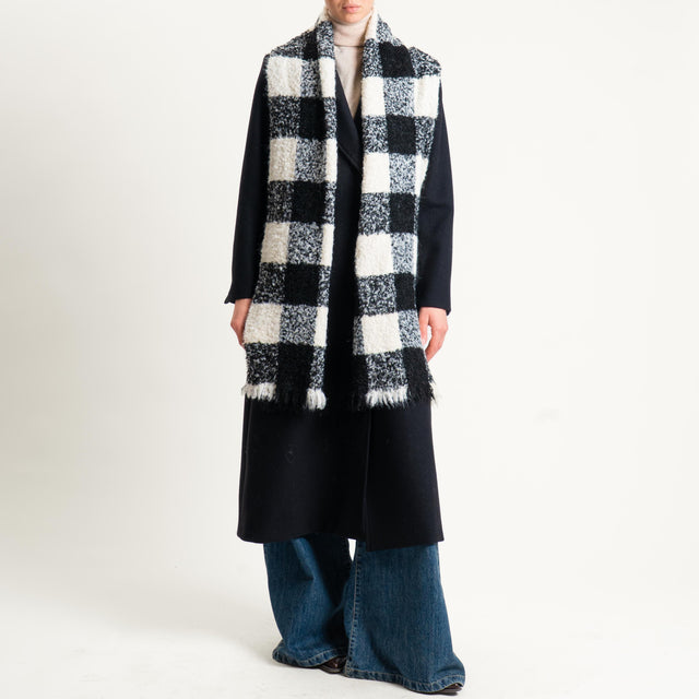 Vicolo-Sciarpa quadri misto lana - burro/nero