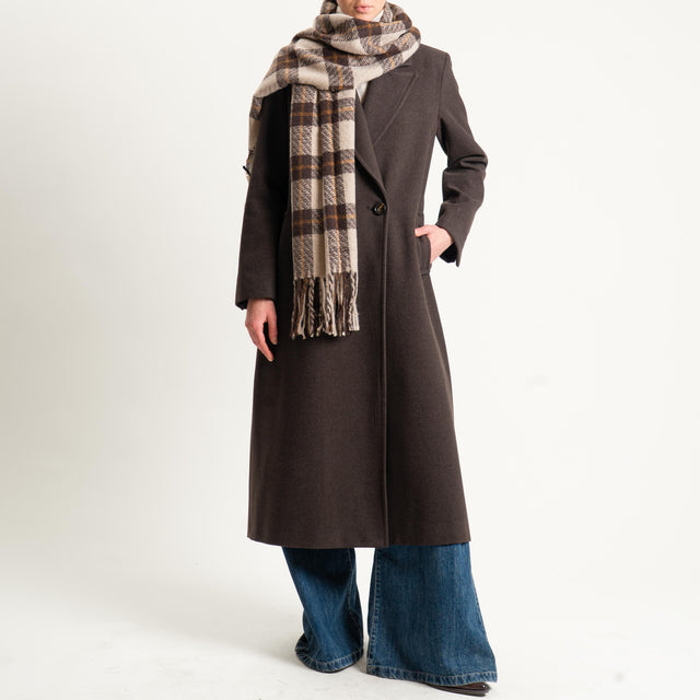 Vicolo-Sciarpa check con frange - sand/moro/cuoio