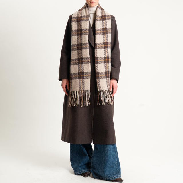 Vicolo-Sciarpa check con frange - sand/moro/cuoio