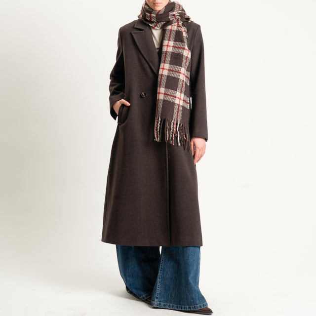 Vicolo-Sciarpa check con frange - moro/sand/rosso