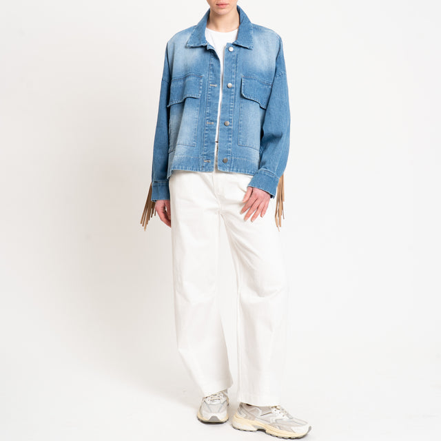 Vicolo-Giacca jeans con frange - denim/cuoio