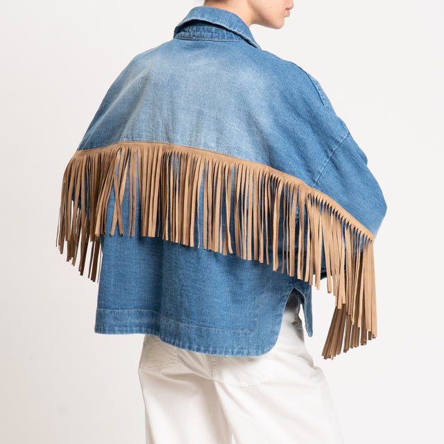 Vicolo-Giacca jeans con frange - denim/cuoio