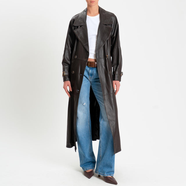 Vicolo-Cappotto 100% genuine leather con spacco dietro - moro