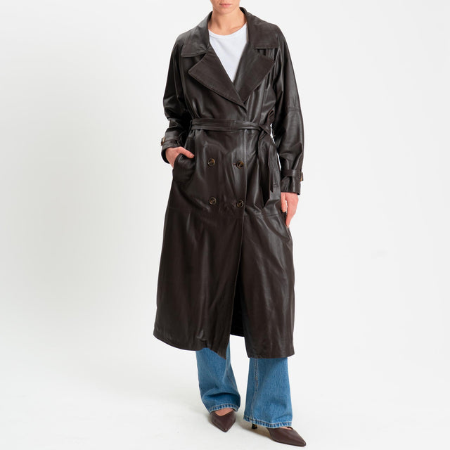 Vicolo-Cappotto 100% genuine leather con spacco dietro - moro
