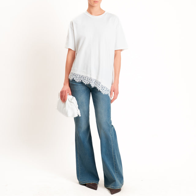 Vicolo-T-shirt asimmetrica con pizzo - Bianco