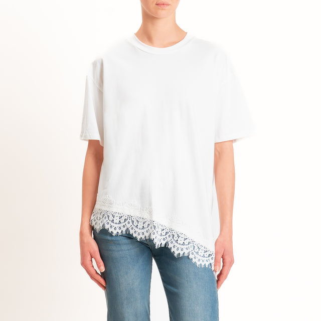 Vicolo-T-shirt asimmetrica con pizzo - Bianco