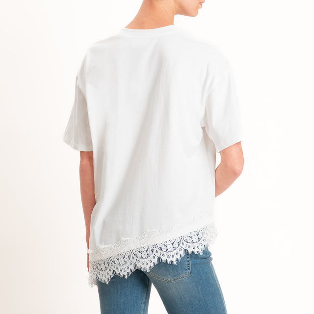 Vicolo-T-shirt asimmetrica con pizzo - Bianco