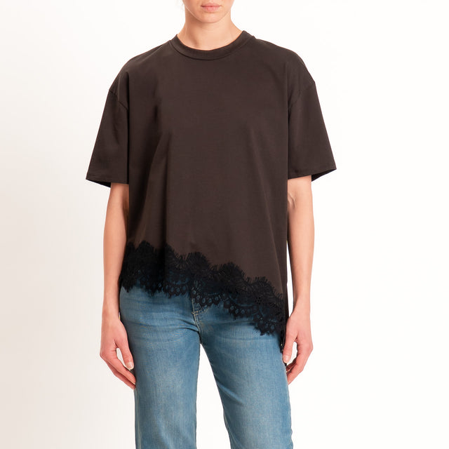 Vicolo-T-shirt asimmetrica con pizzo - moro