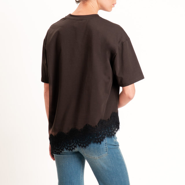 Vicolo-T-shirt asimmetrica con pizzo - moro
