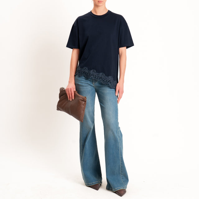 Vicolo-T-shirt asimmetrica con pizzo - Blu