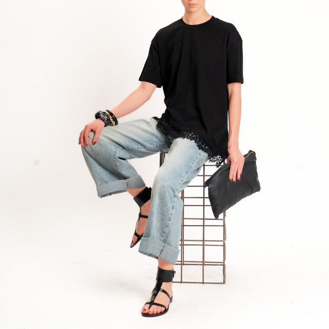 Vicolo-T-shirt asimmetrica con pizzo - nero