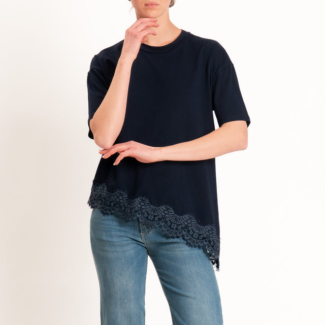 Vicolo-T-shirt asimmetrica con pizzo - Blu