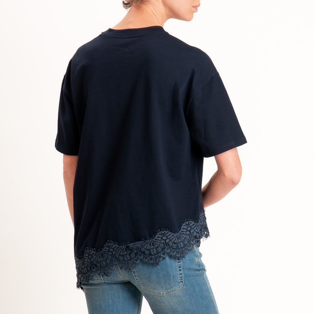 Vicolo-T-shirt asimmetrica con pizzo - Blu